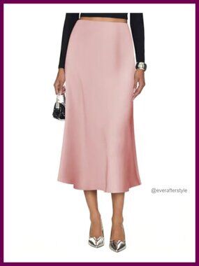 Silk Satin Midi Skirt High Waisted A-Line Long Skirt